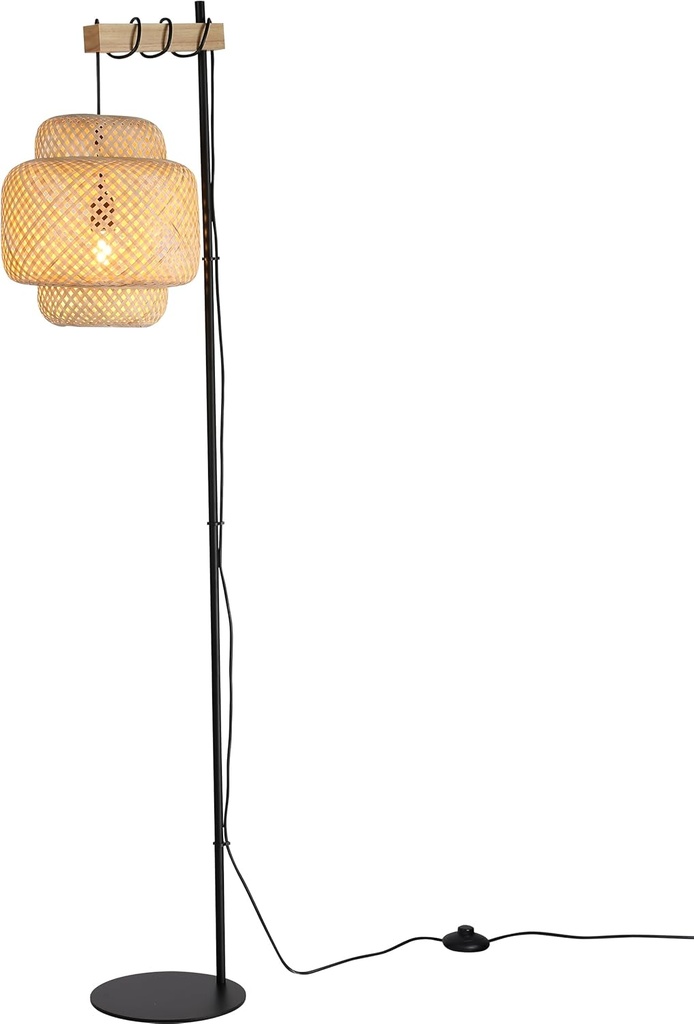 Lampada da terra "ANJA" in legno e vimini - E27