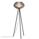 Lámpara de pie trípode madera "METTE", pantalla industrial, estilo bohemio moderno, con interruptor de pie, para sala E27.
