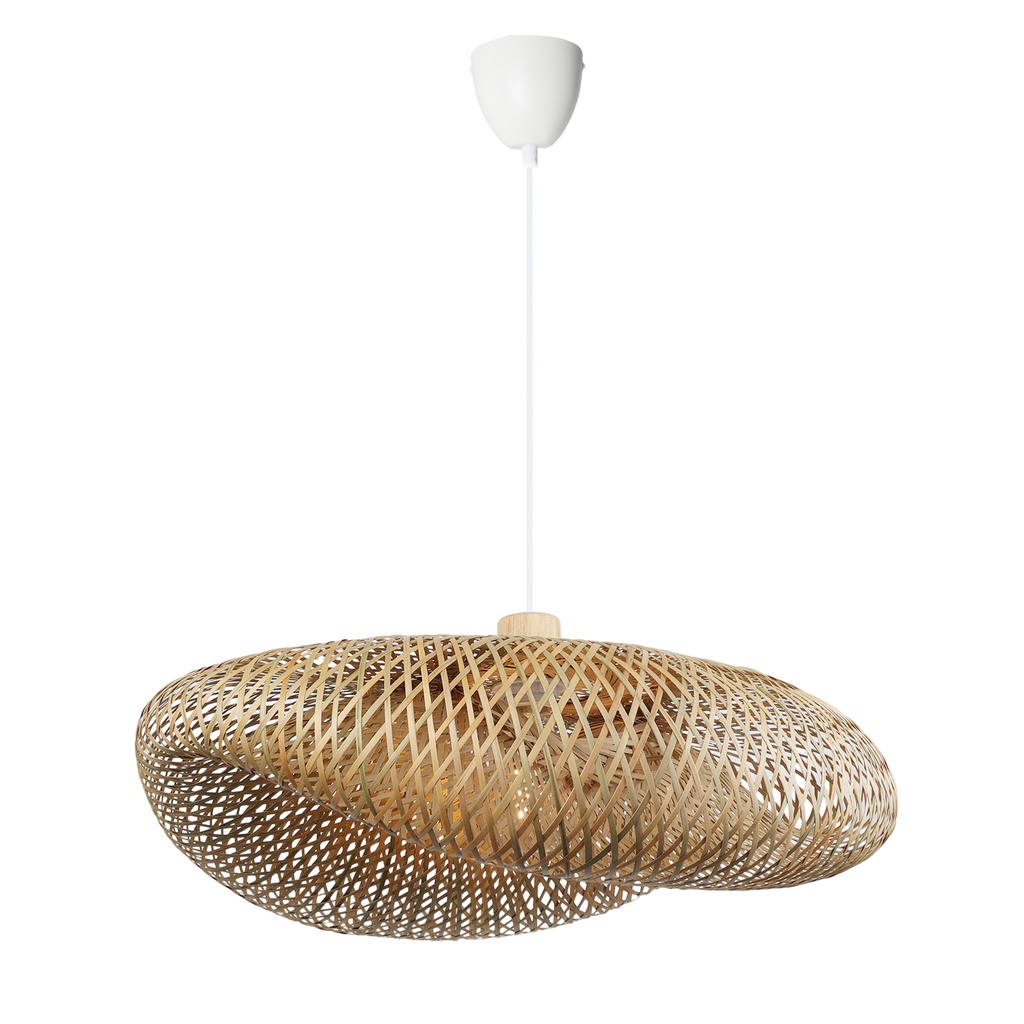 Lámpara Colgante Mimbre "IBIZA" , doble capa de seda de bambú y mimbre retro, estilo industrial para restaurante, ø 590 x 450 mm
