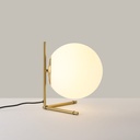 Lámpara de mesa moderna "MIA" Ø22cm con base de latón y pantalla de cristal, ideal para oficina, dormitorio y sala de estar. Compatible con bombilla E27.