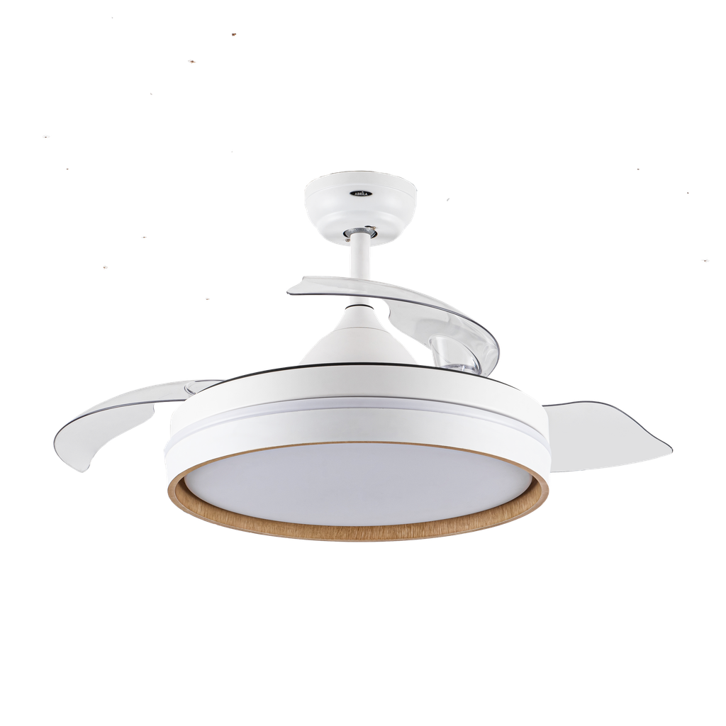 VENTILATORE NALON DC 72W BIANCO/FAGGIO 3 PALE 109D 7200LM 6 VELOCITÀ 3000K, 4500K, 6000K TELECOMANDO+MEMORIA+TIMER