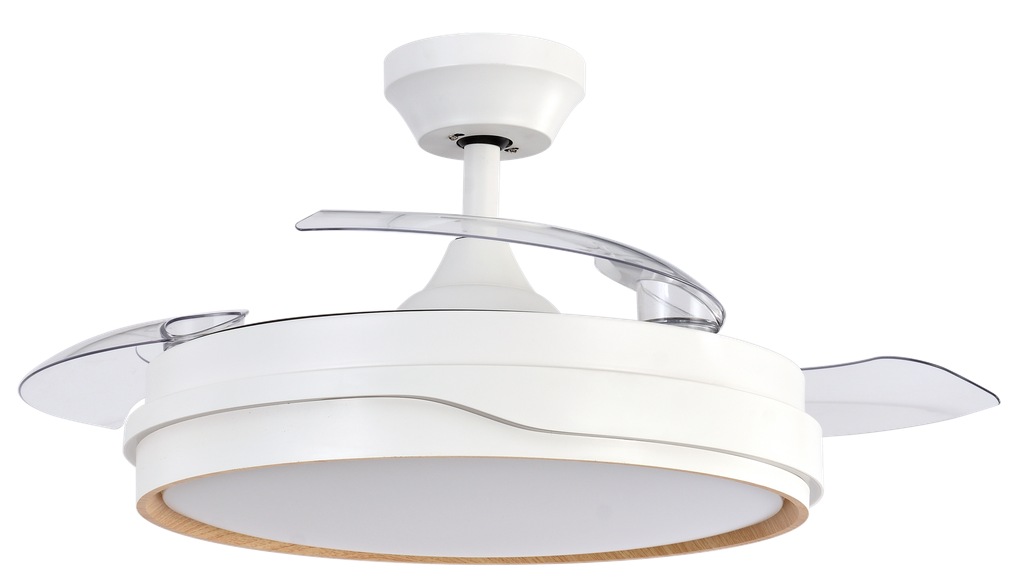 DC-Ventilator Tempano Weiß/Buche, 72 W, 3-Flügel, 107 D, 7200 lm, 6-stufige Geschwindigkeit, 3000 K, 4500 K, 6000 K, Fernbedienung + Timer + Memory