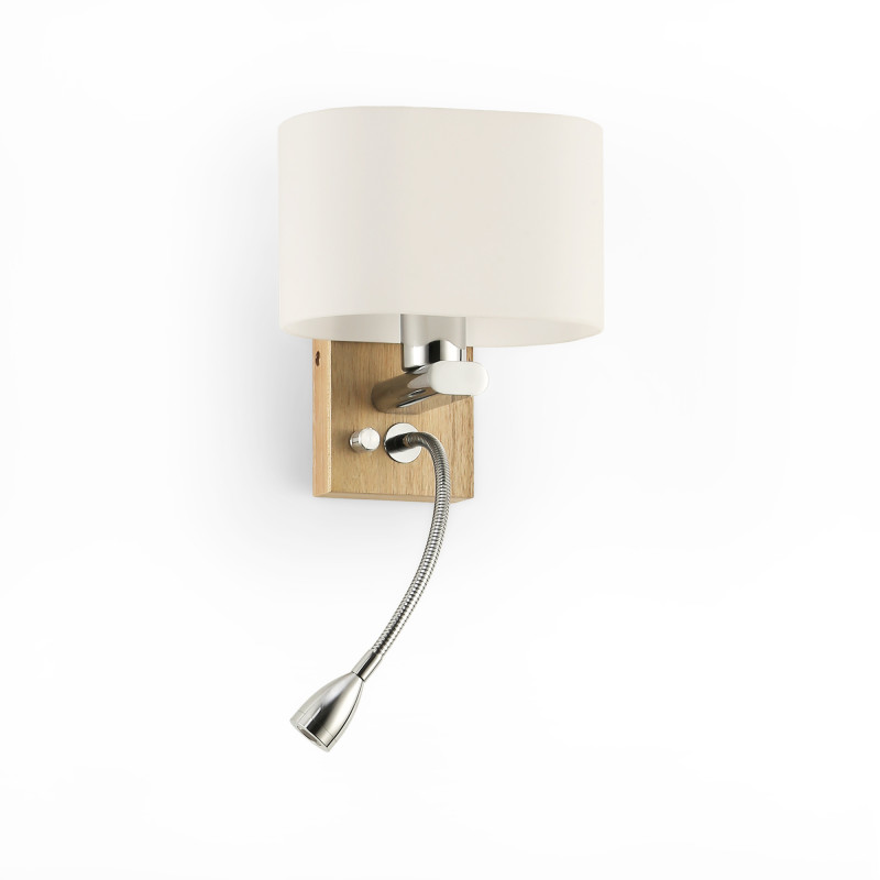 Lampada da parete con base in legno, paralume in vetro E27 e luce di lettura a LED - 3W "Aitana"