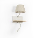 "Ivanna" Wall Light with Tray Base, Textile Shade, 3W Adjustable LED Spotlight and USB Port - E27