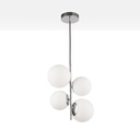 Luminária Pendente Linear com Globos, 4 Abajures de Vidro Branco, "Sparta" - 4*E27
