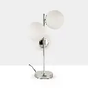 Lámpara de Mesa Moderna de Medios de Siglo "KAVALA" - 3 Luces con Globos de Cristal Blanco Esmerilado y Base de Metal, Estilo Mesita de Noche y Escritorio - 3xE27 