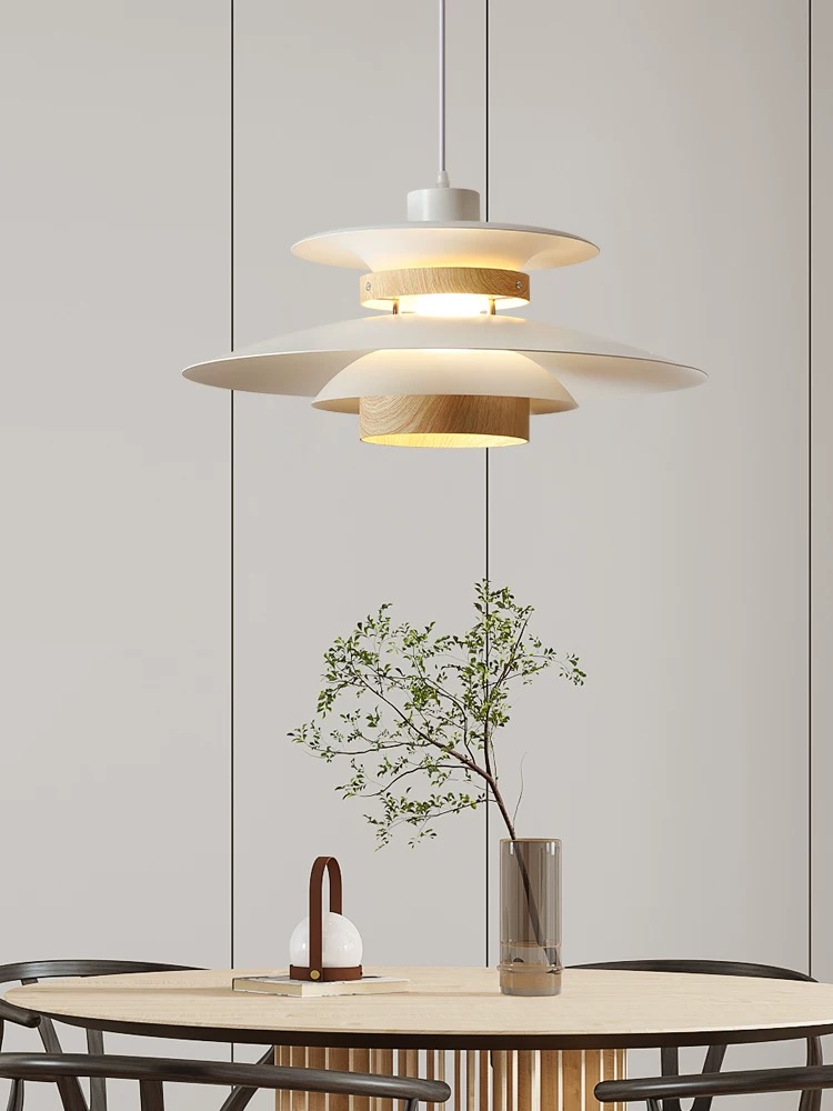 Suspension Ph blanche/bois métallisé E27 35*21cm