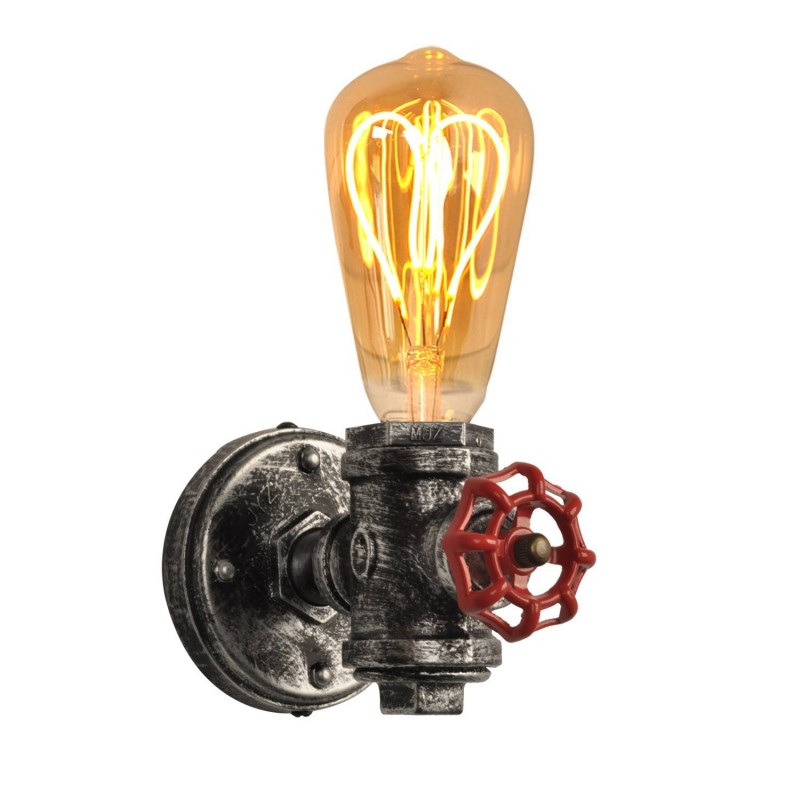 Applique da parete industriale "Robinet" in stile Steampunk con tubo, E27, finitura oro rustico, luce retrò per camera da letto e soggiorno