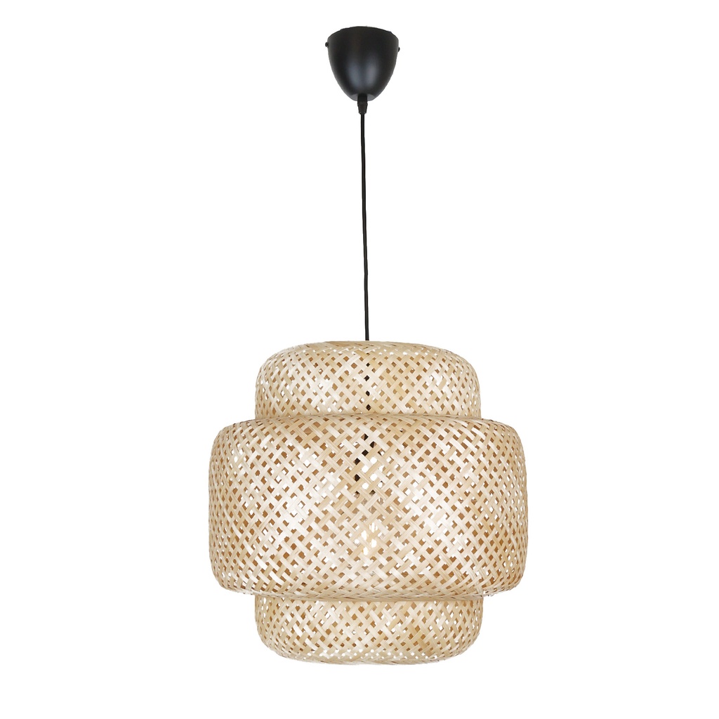 Luminária Pendente de Vime "TARTA" Ø45cm - Feita à mão, E27, Suporte de Madeira, Altura Ajustável