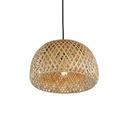 Minimalist Wicker and Bamboo Pendant Lamp 'Mini OSAKA' with Double-Layer Dome, Ø290 x 160 mm