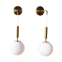 Lámpara de pared colgante nórdica minimalista latón dorado con bola de crsital "ATENAS" E27, Ø18 cm