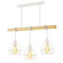 Suspension « SANDY » à 3 lumières – Bois et métal avec abat-jour cage – Style rétro industriel – Douille E27 – Câble à intensité variable – IP20 – Idéale pour salon, chambre ou cuisine