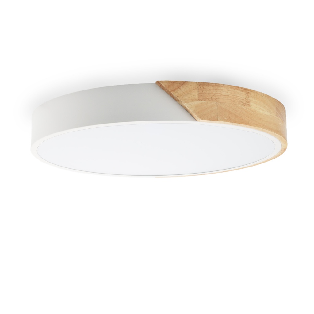 Plafón LED Circular "KUMO" 30W Ø40cm, Metal con Madera Natural, Luz Seleccionable 3000K-4000K-6000K, Estilo Minimalista y Moderna