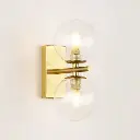Moderne Wandleuchte aus Gold/Messing mit zwei klaren Glaskugeln für Flur oder Schlafzimmer, kompatibel mit 2 G9-Glühbirnen „PRAG“