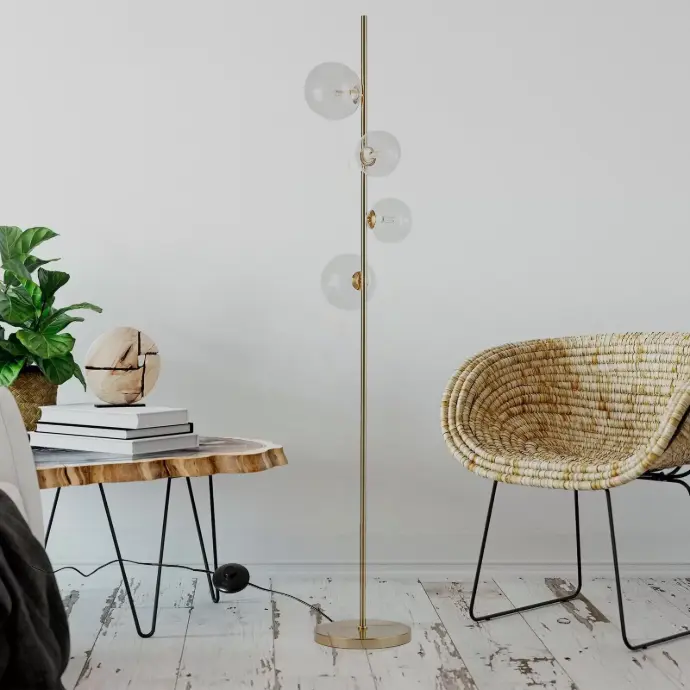 Brass/Gold Floor Lamp with 4 lights and clear glass balls 4*G9 "GISELA"