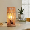 Lámpara de Mesa Boho de Ratán Trenzado con Base de Madera – Estilo Retro Vintage para Dormitorio, Salón u Oficina "BEJA"