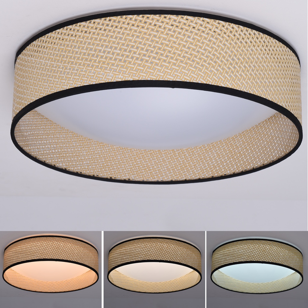 Lámpara de techo LED tipo plafón CCT 3000K-4000K-6000K 30W -Pantalla Ratán - Ø40cm