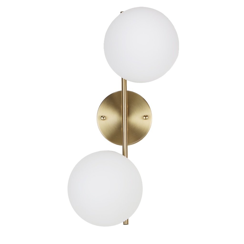 Wall lamp made of steel with a brass finish and two frosted glass balls "OLIVIA" E27