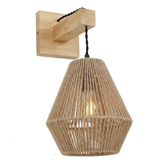 Applique en bois avec abat-jour en corde de jute E27 "ROMEO"