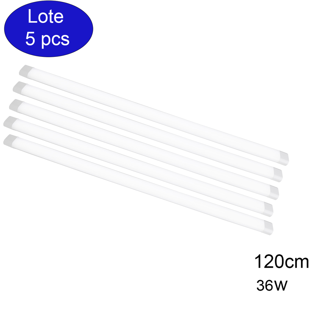  Pack 5 Regletas LED Techo/Pared Luminaria Lineal 120cm 36W Superficie Fácil de Limpiar Alta Luminosidad Iluminacion Para Cocina, Garaje