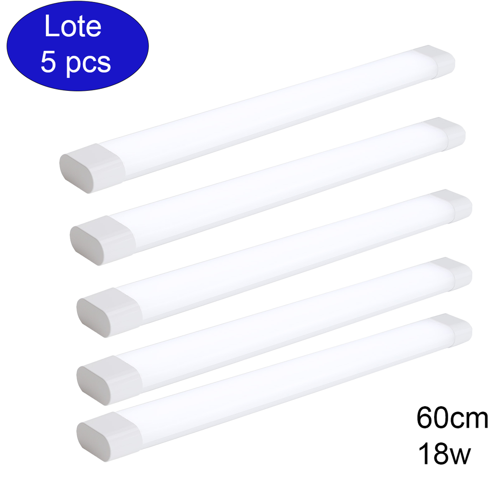 Pack 5 Regletas LED Techo/Pared Luminaria Lineal 60cm 18W Superficie Fácil de Limpiar Alta Luminosidad Iluminacion Para Cocina, Garaje 