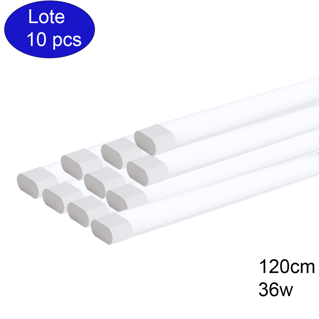 Pack 10 Regletas LED Techo/Pared Luminaria Lineal 120cm 36W Superficie Fácil de Limpiar Alta Luminosidad Iluminacion Para Cocina, Garaje