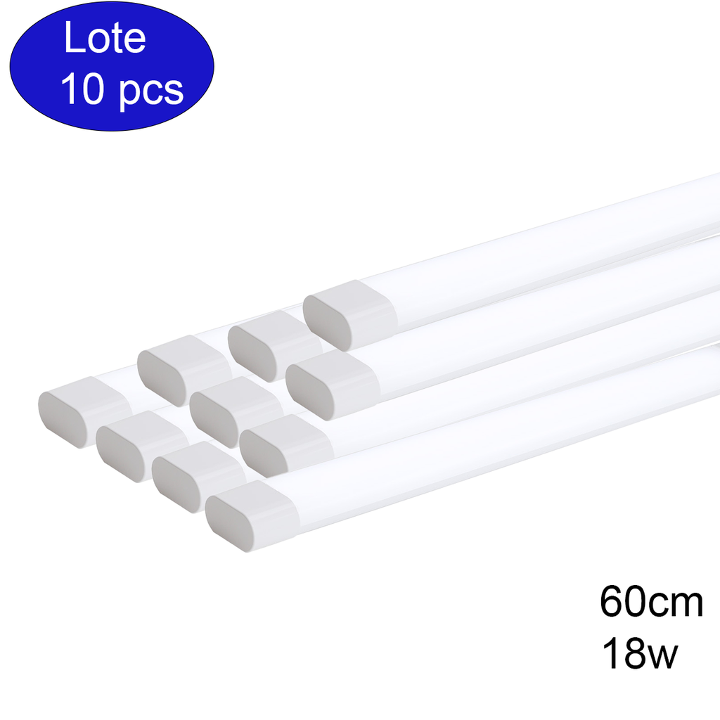  Confezione da 10 strisce LED da soffitto/parete, apparecchio lineare, 60 cm, 18 W, superficie facile da pulire, alta luminosità, illuminazione per cucina, garage