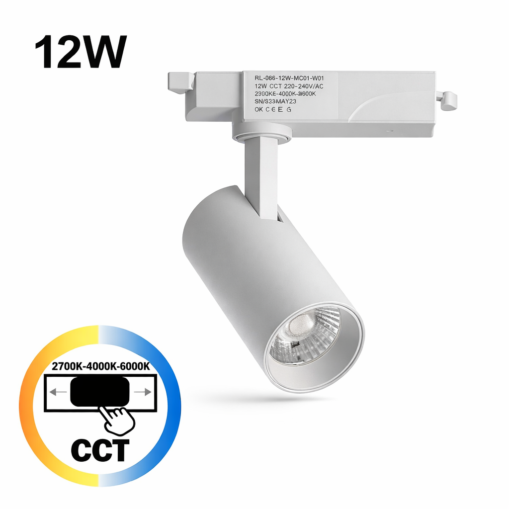  Luminária de trilho LED monofásica CCT 3000K-4000K-6000K 12W