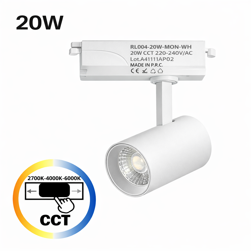 Rail d'éclairage LED monophasé CCT 3000K-4000K-6000K 20W