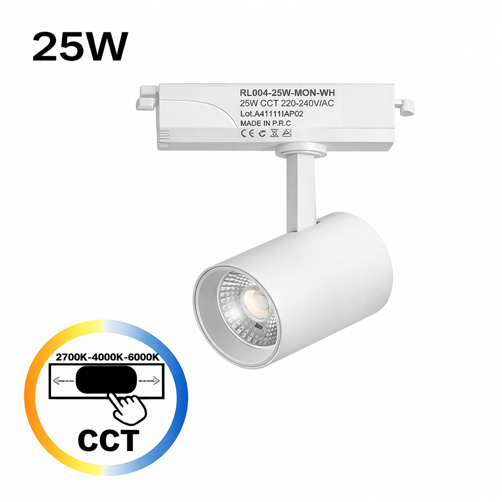  Faretto LED monofase da binario CCT 3000K-4000K-6000K 25W