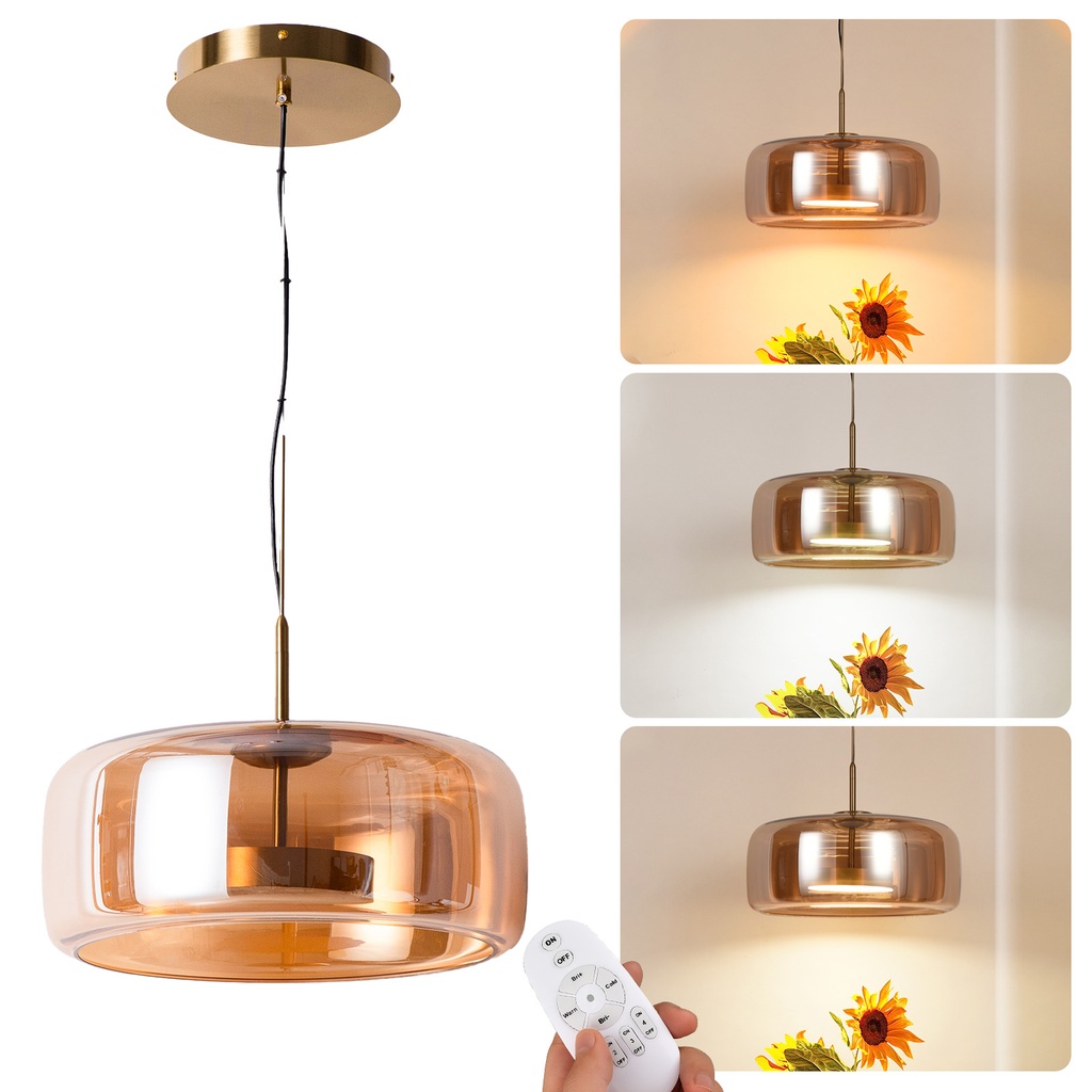 Alpinaluz Lámpara Colgante LED de Cristal “Illus” – Ø38 cm, 25W Regulable con Mando – Luz Cálida/Neutra/Fría (2700K-6500K) – Diseño Moderno Minimalista con Anillo Metálico