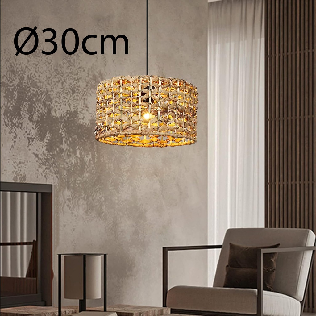 Luminária de teto suspensa de vime, diâmetro 30 cm, estilo rústico "Brisa"