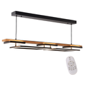 Lámpara colgante lineal rectangular de madera con LED 60W, de 2 niveles y 5 luces,  ideal para isla o barra, luz seleccionable regulable con mando