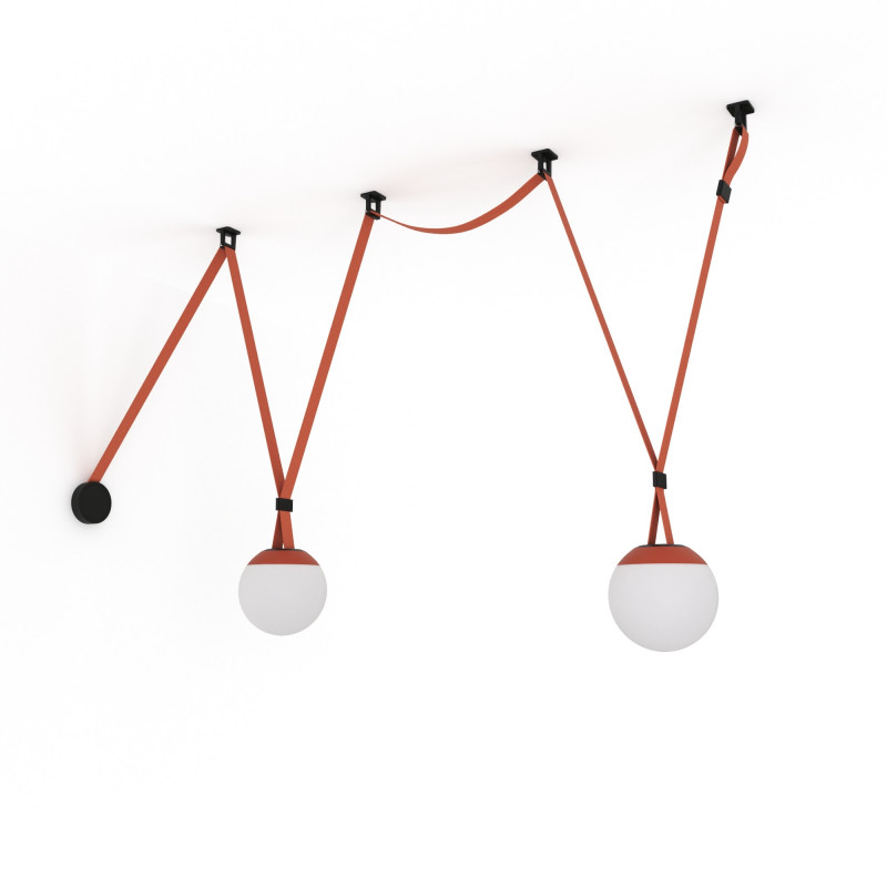  KIT 2 lámparas bola 12W + cinta textil eléctrica + accesorios inspirado en Vibia Plusminus, iluminación de difusión dirigida, Ø15 cm, cinta con acabado en terra roja 7metros , 2700K blanco cálido, 48v