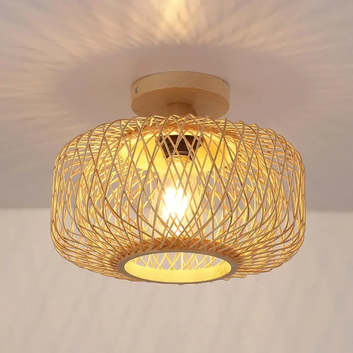Luminária de teto em vime de bambu com dupla camada para cozinha, ilha, bar, café, restaurante E27 "ZENDA" Ø30cm