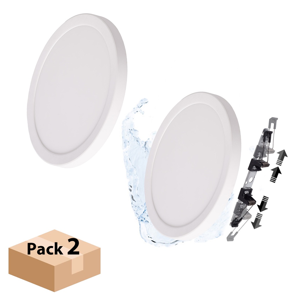 2er-Pack LED-Einbaudecken und -oberflächen Ø225mm 18W IP44 – CCT-Licht 3000K/4000K/6000K – Einstellbarer Schnitt Ø65-200mm – Ultradünn 17mm