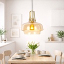 Lampada a sospensione in metallo e vetro ambrato per soggiorno e sala da pranzo E27
