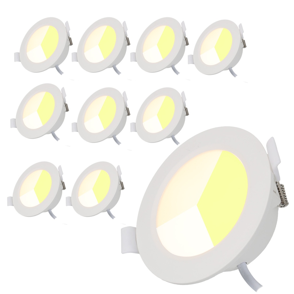 Lot de 10 spots LED encastrables ronds 5W CCT avec couleur sélectionnable de 6000K-4000K-3000K IP20
