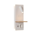 Wall Light with Reading Light, Rear Light, USB and Integrated Plug, Wooden Tray