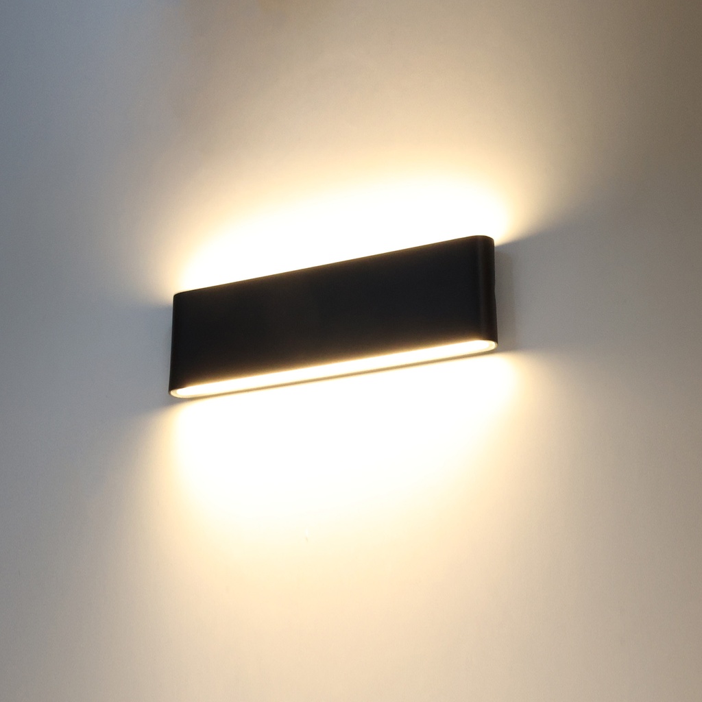 Aplique de Pared Exterior/Interior LED 20W Aluminio Rectangular Iluminación Arriba y Abajo 300mm IP54"SAFATA" Negro