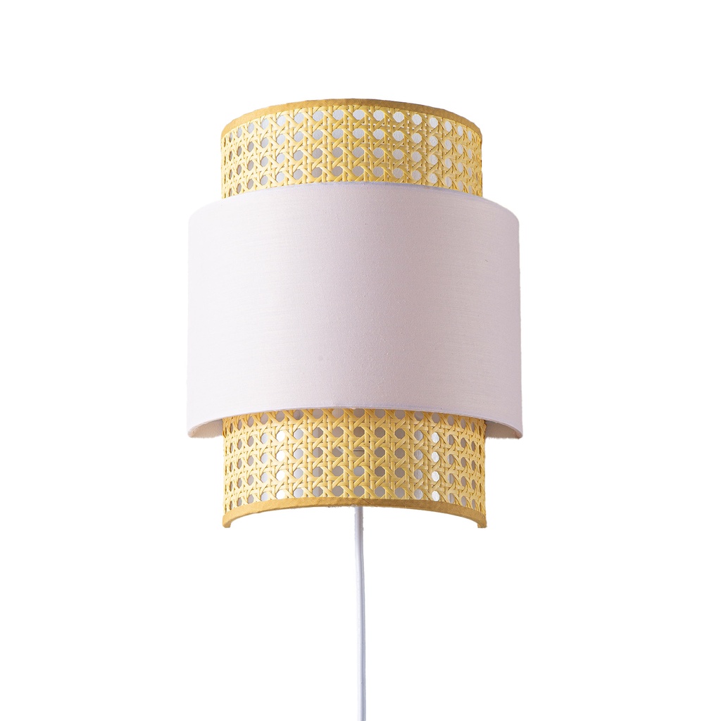 Aplique Pared Ratán y Tela con cable enchufe e interruptor "BAMBINA"