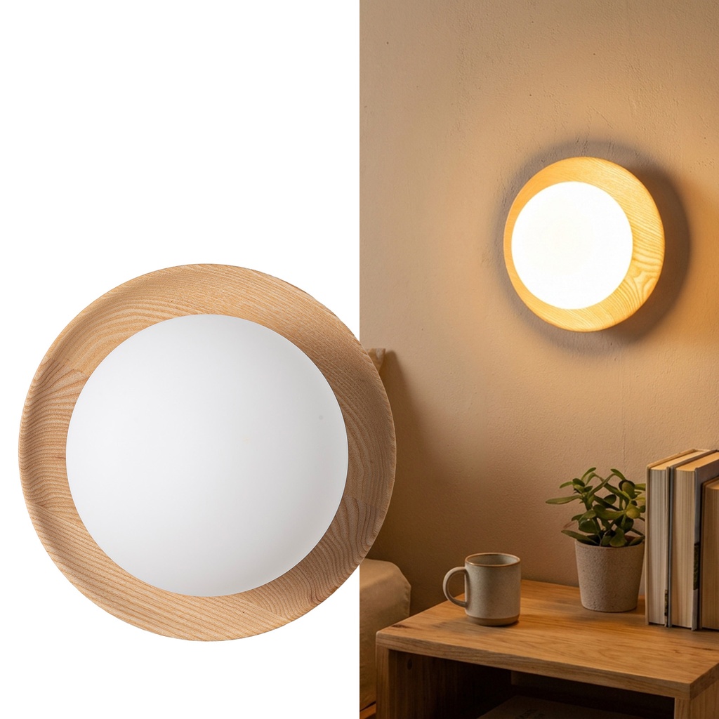 Aplique de pared de madera nórdica globo, Wabi Sabi lámpara de pared redonda de madera  D21cm G9 Max.15W "POLARIS"