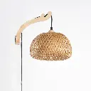 Aplique de Pared en Madera, Pantalla de Mimbre Redonda Doble Capa con Cable , Interruptor y Enchufe "OSAKA" E27