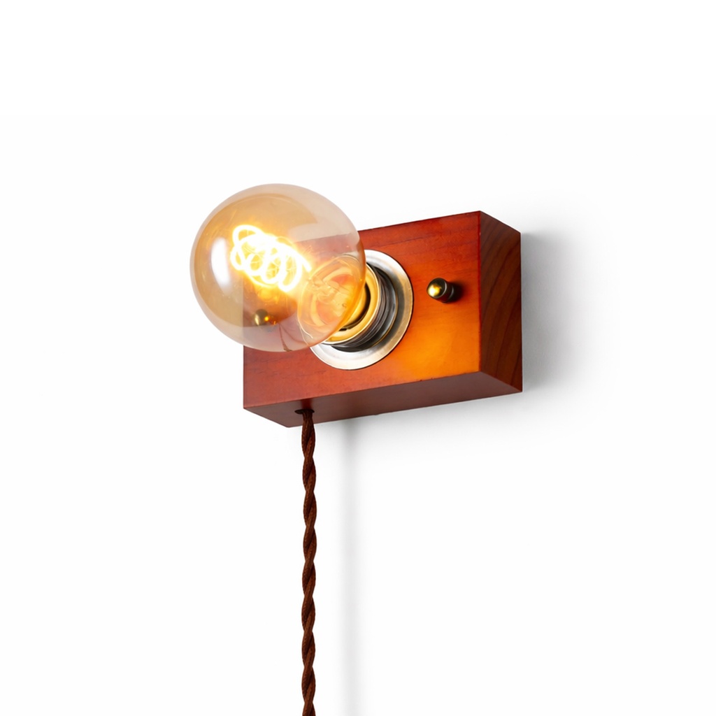 Aplique de madera para pared con cable trenzada y enchufe, E27