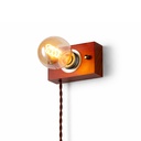 Aplique de madera rectangurar para pared con cable trenzada y enchufe, estilo retro, E27 “KAMA”