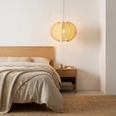 Alpinaluz Lámpara colgante de madera y ratán “FLORENCIA” Ø30 cm – Diseño escandinavo Mid-Century, pantalla tejida estilo boho, lámpara de techo para dormitorio, salón o isla de cocina, casquillo E27