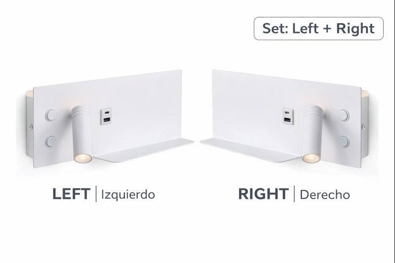 Pack de apliques de pared para lectura con puerto USB y type C- Iluminación ambiental 7W con foco lectura 3W 2700K "VIENA" – Set Izquierdo y Derecho