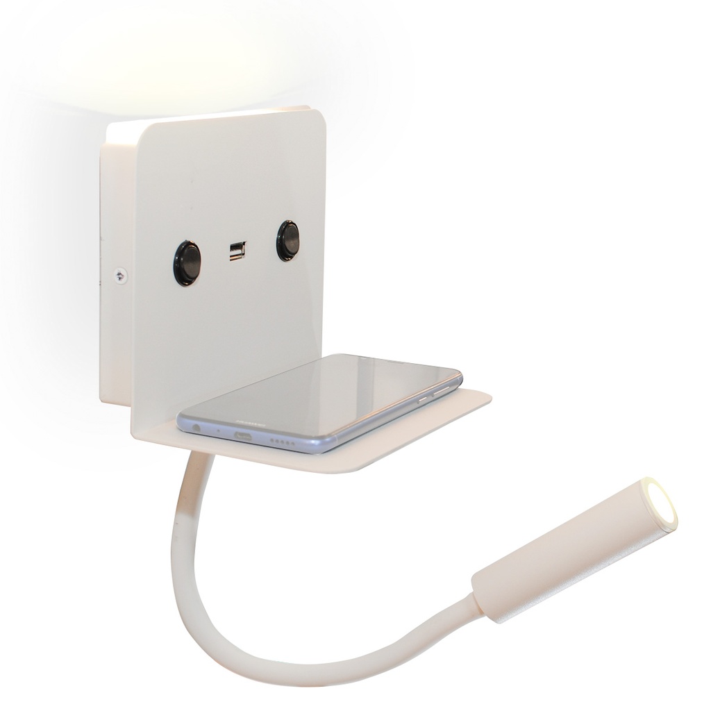Wall Light with 3W LED Reading Light and 6W Warm Ambient Courtesy Light and Charging Base with USB Port "CHARGE LITE"