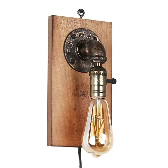 Aplique de Pared de Metal y Madera con Cable y Enchufe "WITTEN"