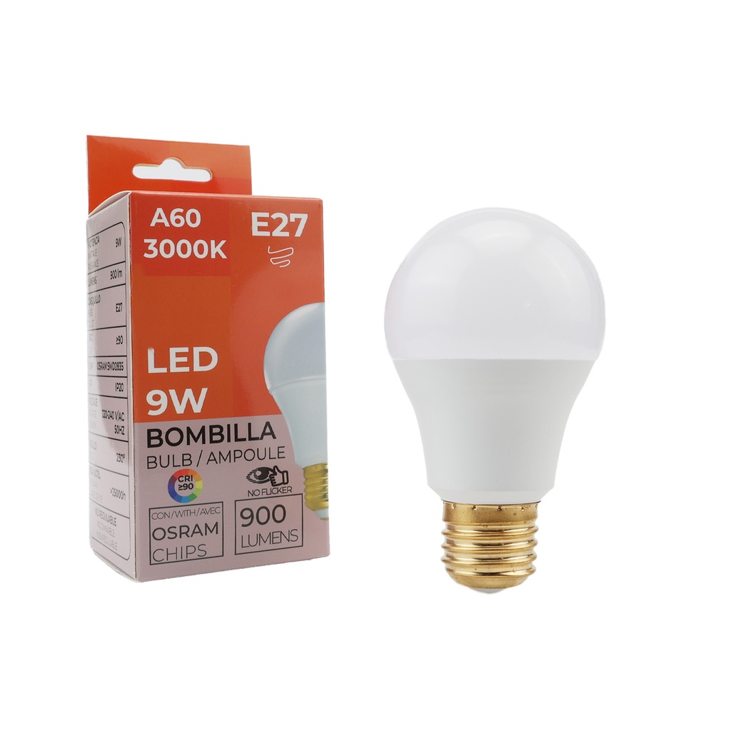 BOMBILLA E27 A60 Chip LED Osram 9W CRI 90
